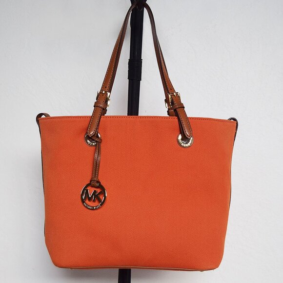 MICHAEL Michael Kors Handbags - Michael Kors Canvas Leather Trim Handbag Purse in Orange